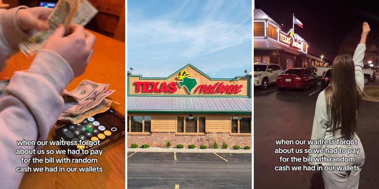 Texas Roadhouse worker forgets to bring customers the bill. They have to scramble to find cash so they can leave