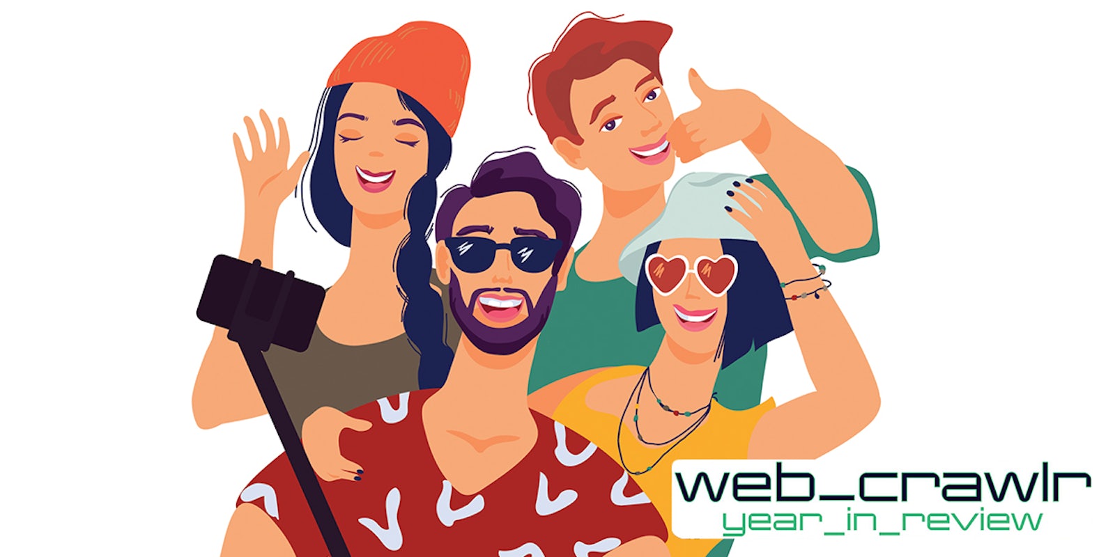 group of influencers in front of white background with web_crawlr year_in_review logo at bottom right corner