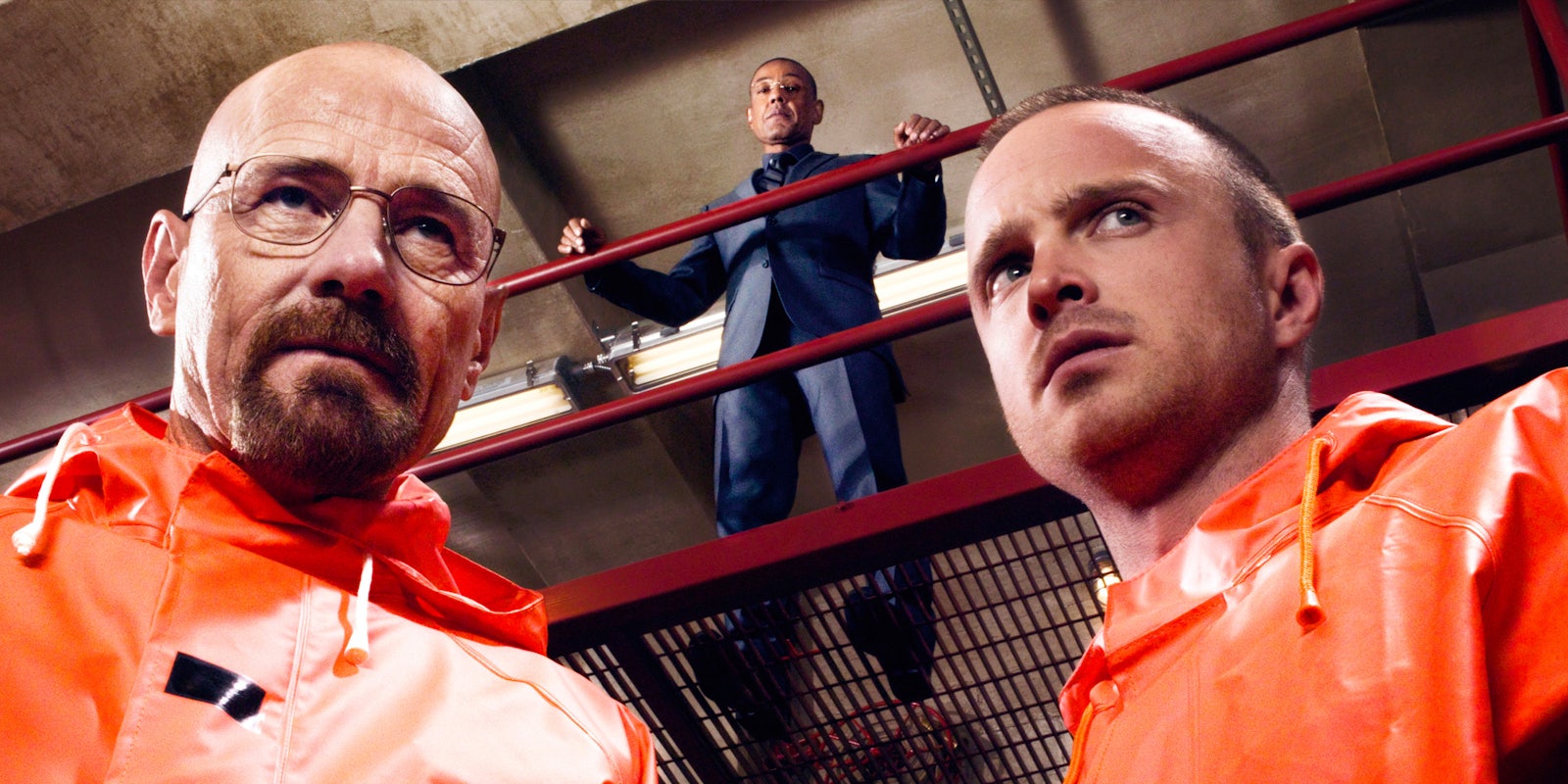 Bryan Cranston and Aaron Paul and Gus Frink in Breaking Bad