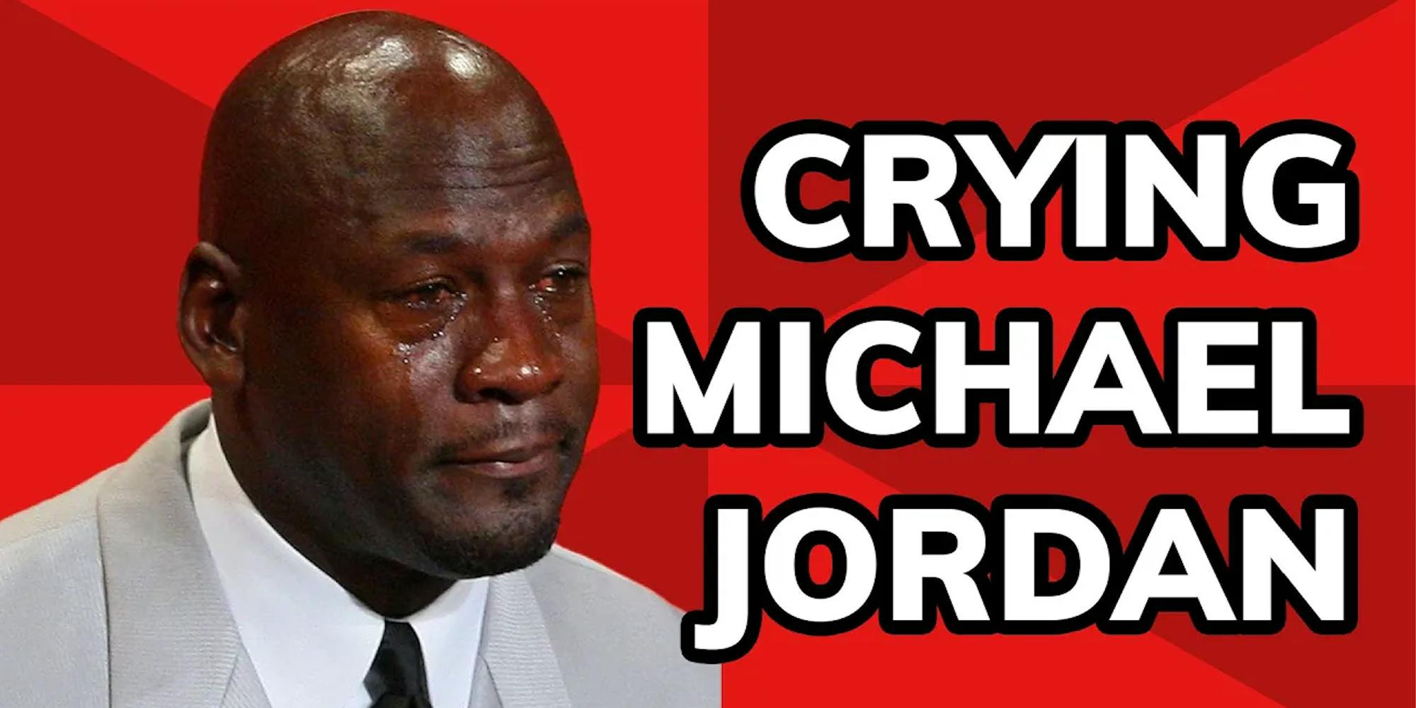 crying jordan meme on a red meme background