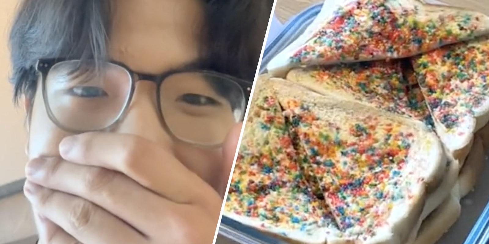 Man covering mouth(l), Fairy Bread(r)