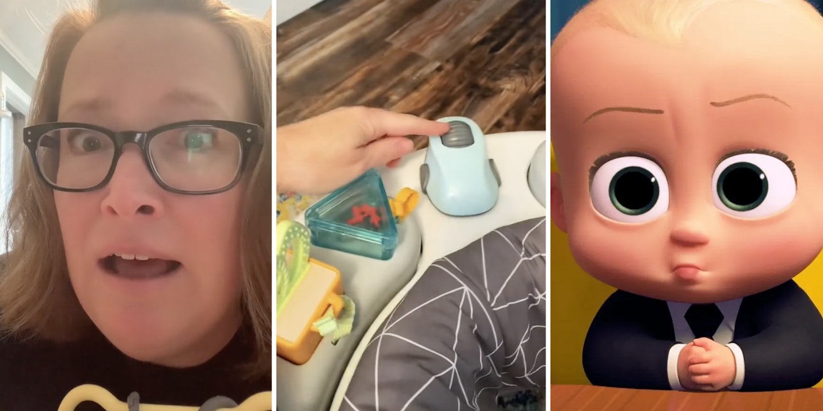 Woman(l), Infant toy(c), Boss Baby(r)