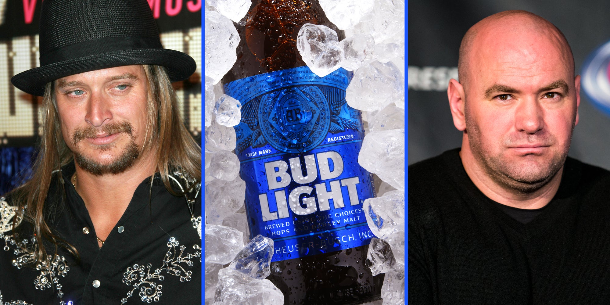 Kid Rock(l), Bud Light(c), Dana White(r)