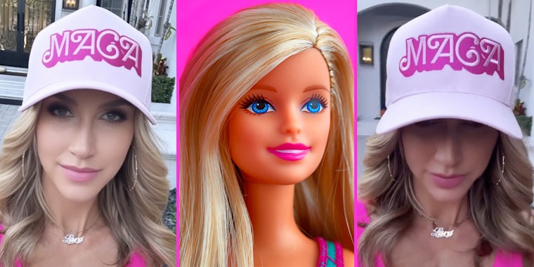 Lara Trump in maga hat(l+r), Barbie(c)