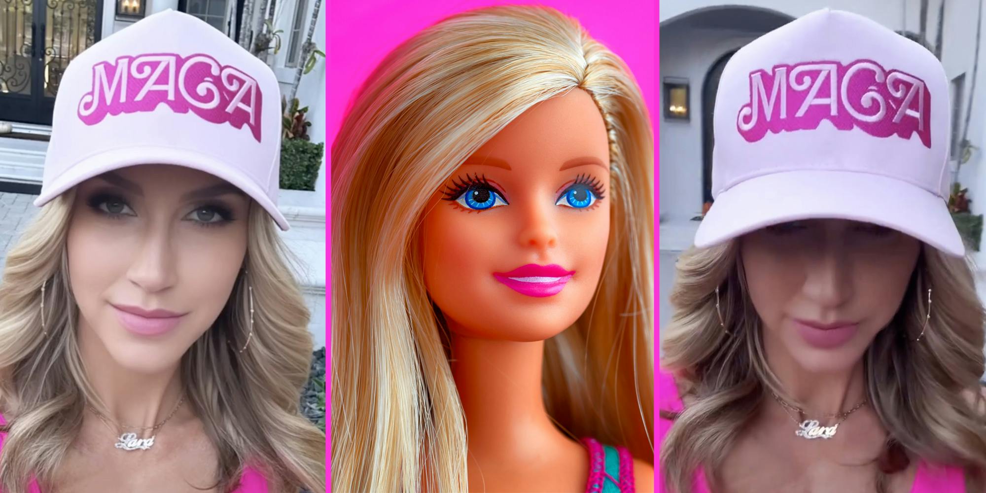 Lara Trump in maga hat(l+r), Barbie(c)