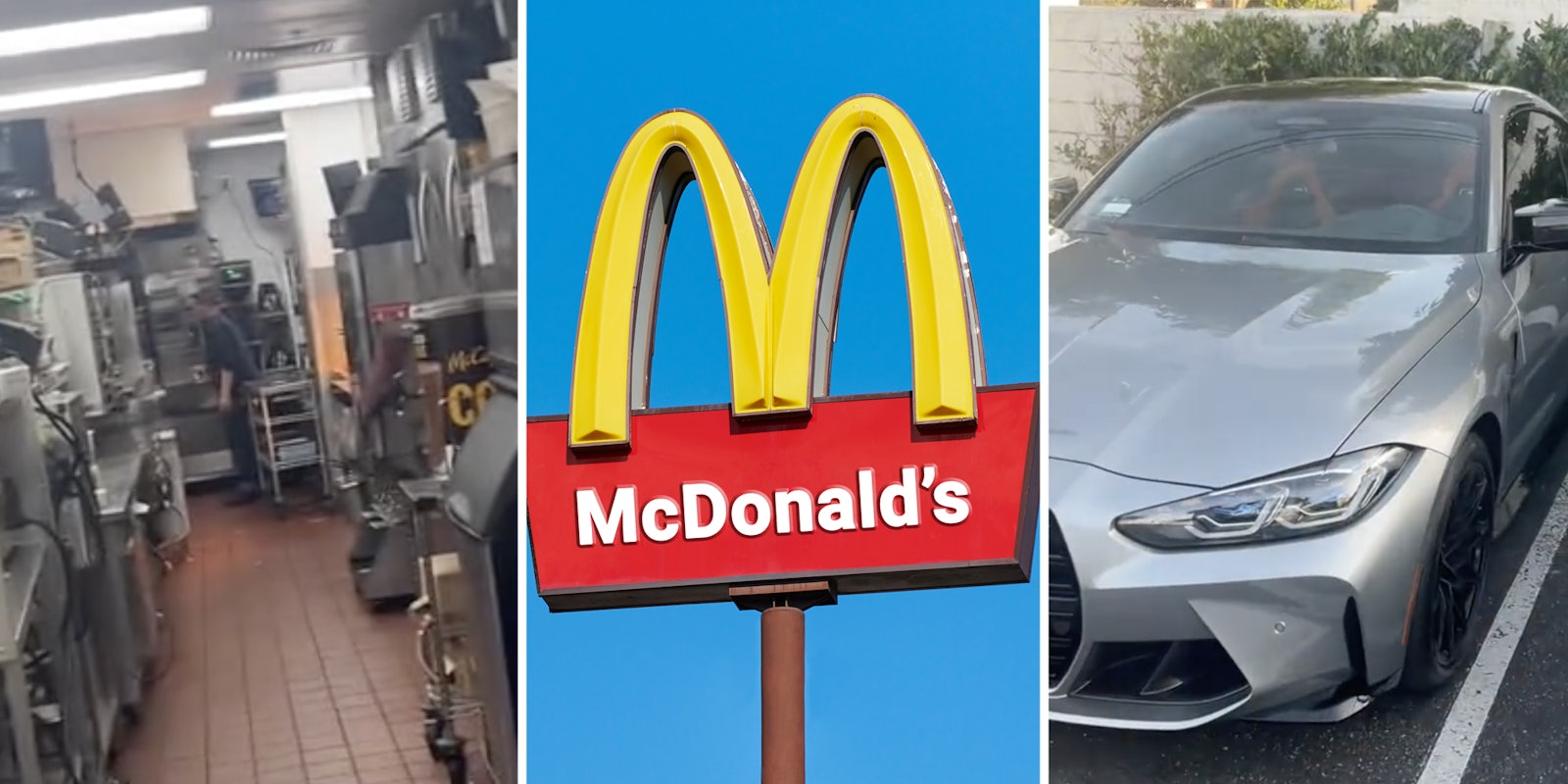Inside McDonald's(l), McDonald's(c), Nice car(r)