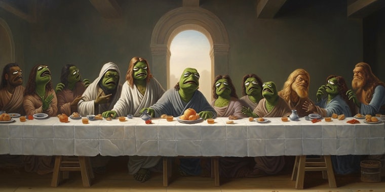 Pepe the Frog meme done in the last supper