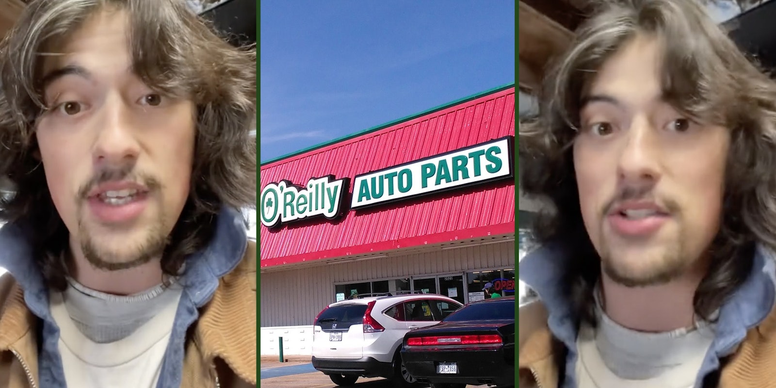 Man talking(l+r), O'Reilly auto parts(c)