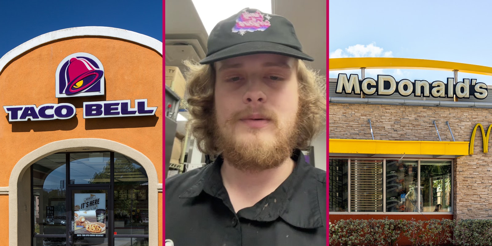 Taco Bell(l), Taco Bell worker(c), McDonald's(r)