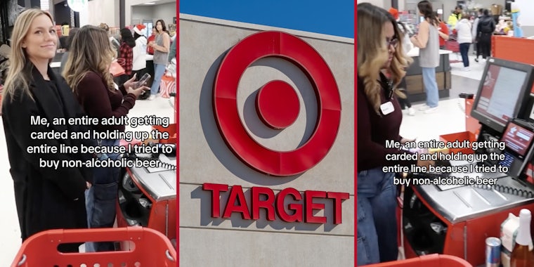 Women at register(l+r), Target logo(c)