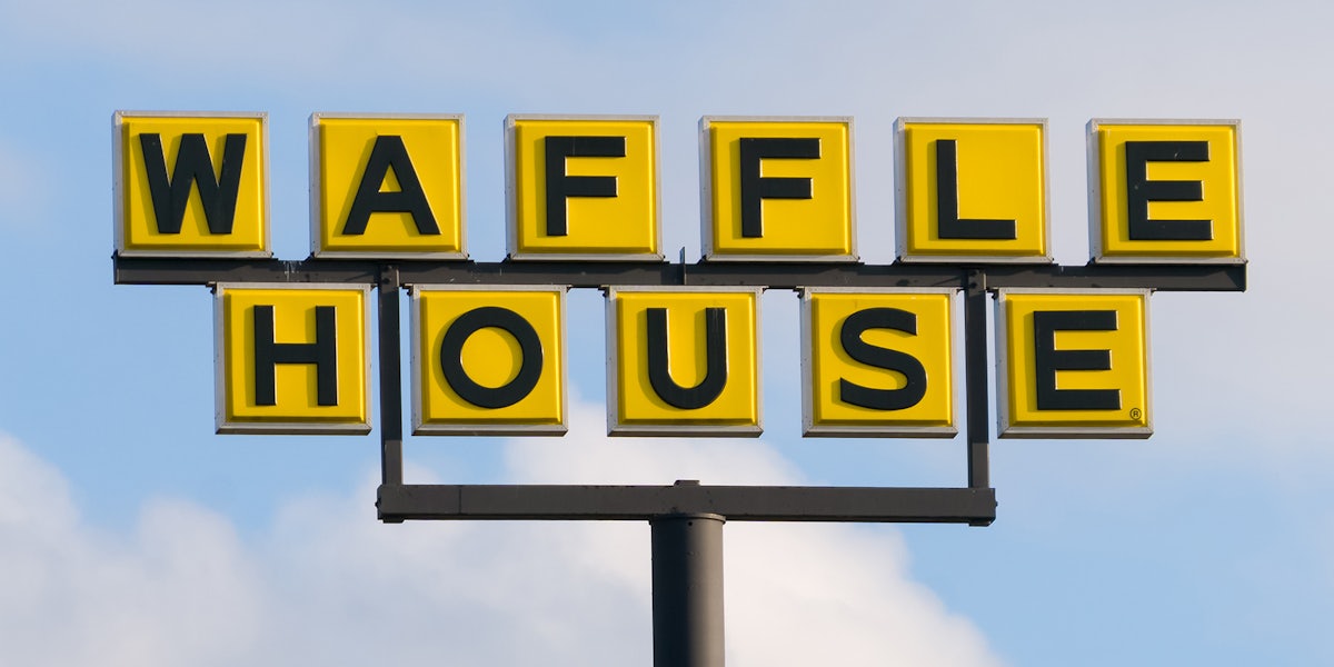 Waffle House exterior sign and logo.