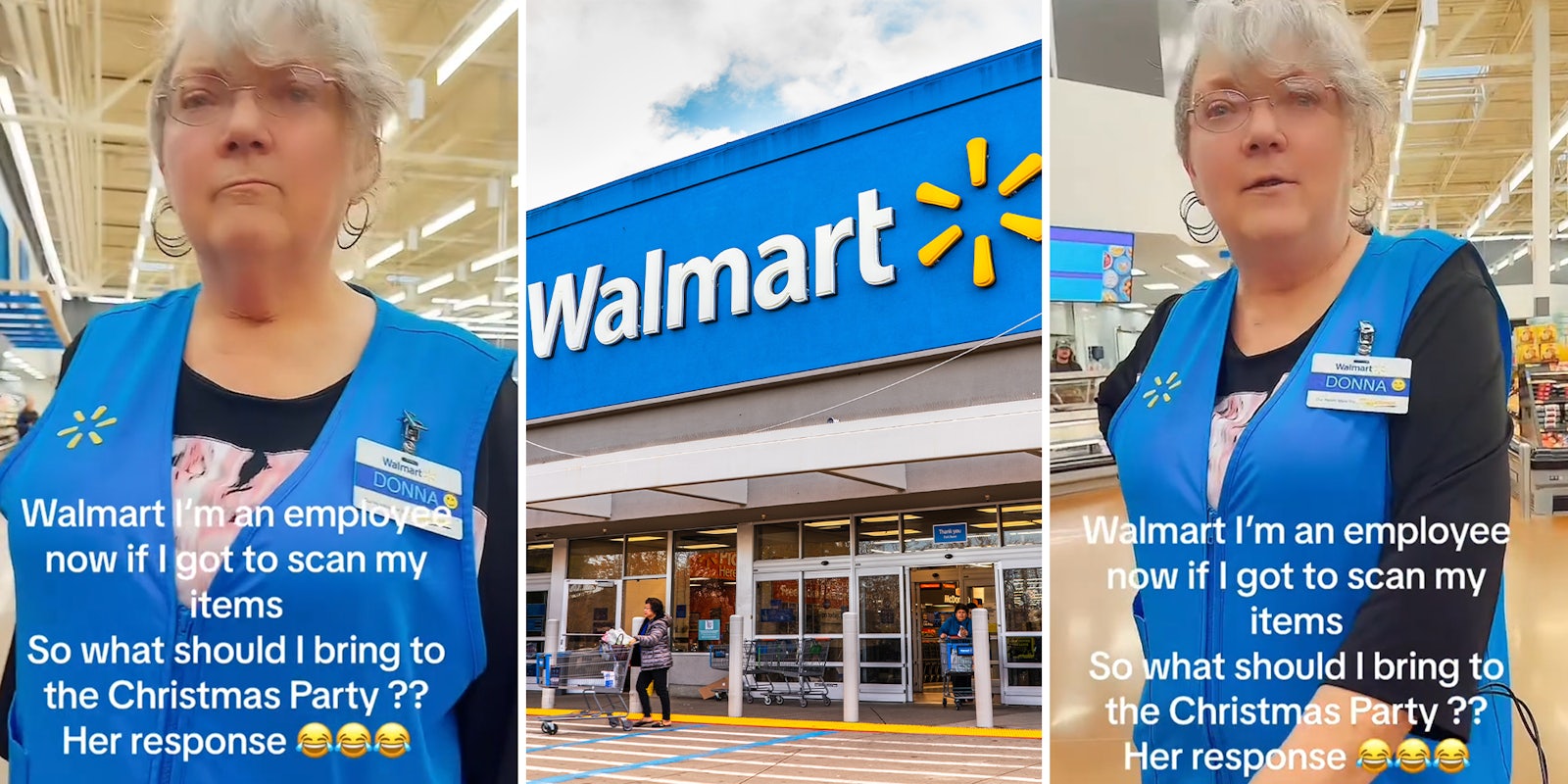 Customer asks Walmart worker for company Christmas party details after having to check self out, bag own groceries