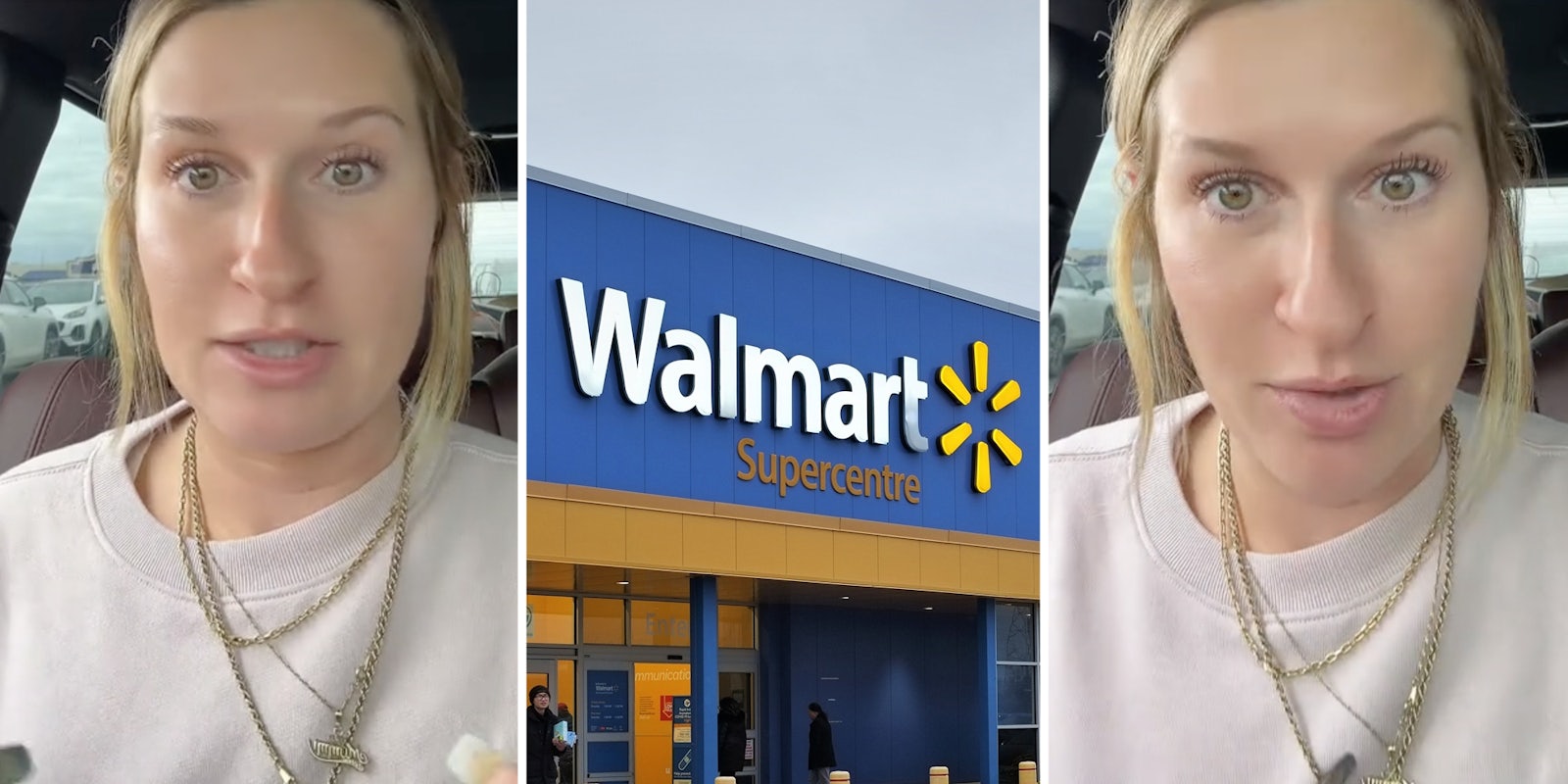 Woman talking(l+r), Walmart(c)