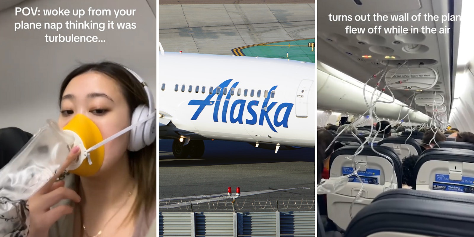 Woman on Alaska Airlines flight films the aftermath of window section blowing out mid flight