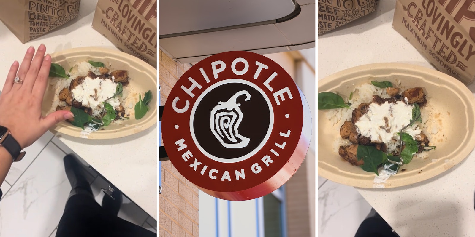Chipotle customer shows she got less than a fist-full of food in her chicken burrito bowl after ordering online