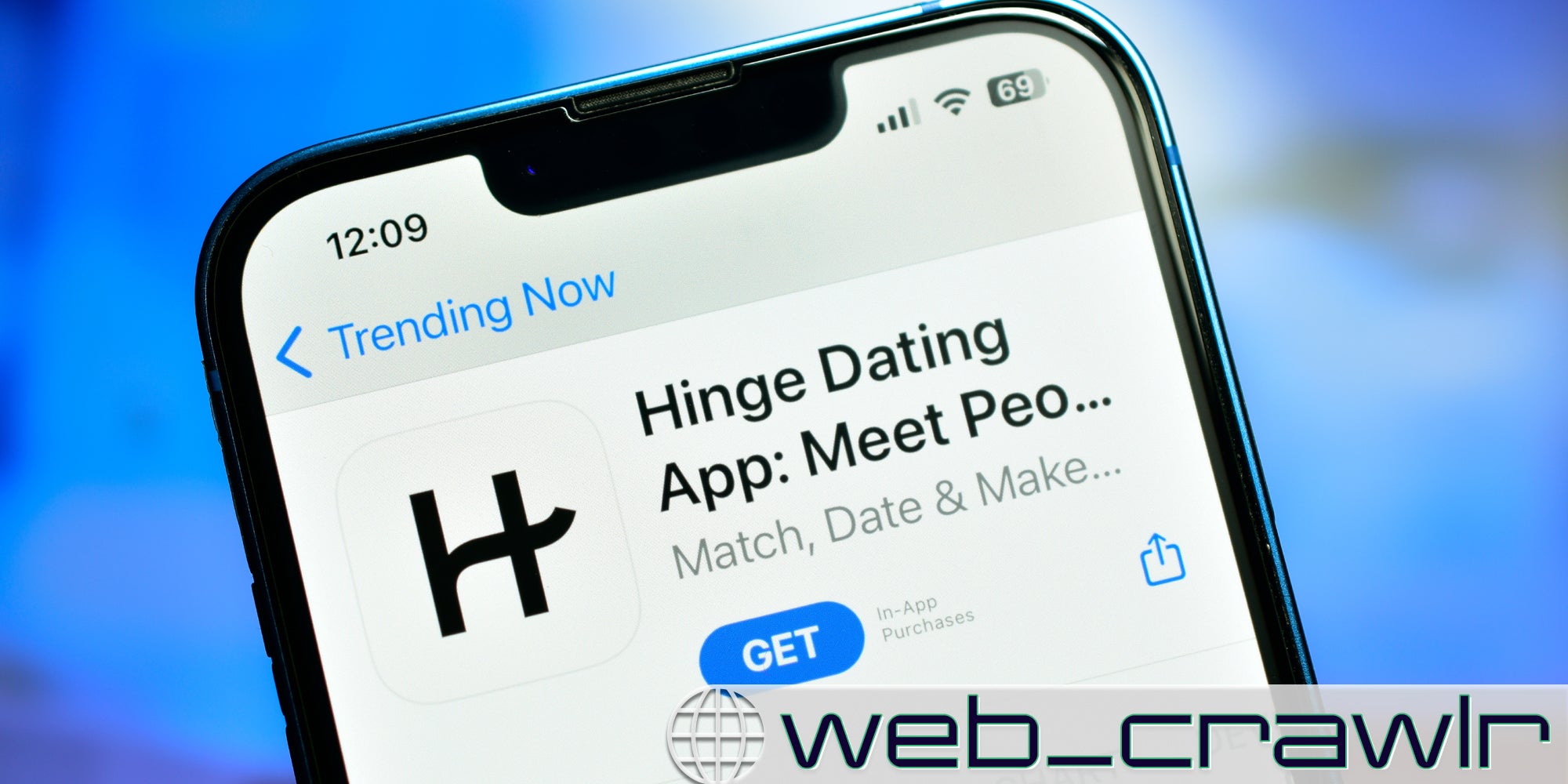 A phone showing the Hinge app., The Daily Dot newsletter web_crawlr logo is in the bottom right corner.