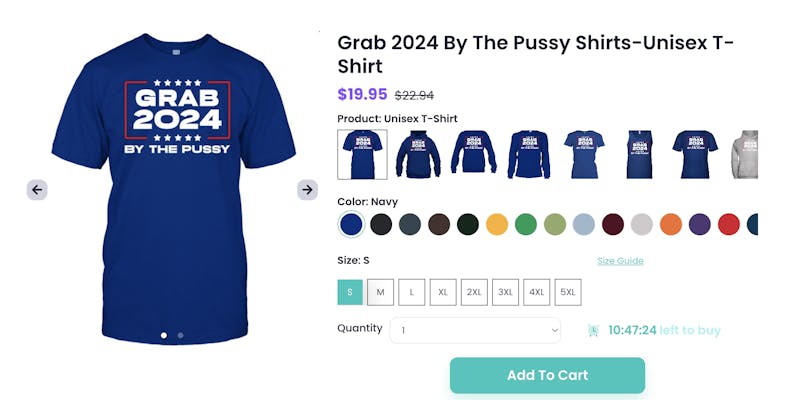 A screenshot of a "Grab 2024 By The Pussy" offering from OraTee.com