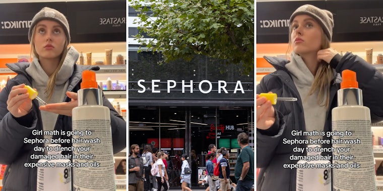 customer goes to the aisles of Sephora to put on hair masks before 'hair wash day'
