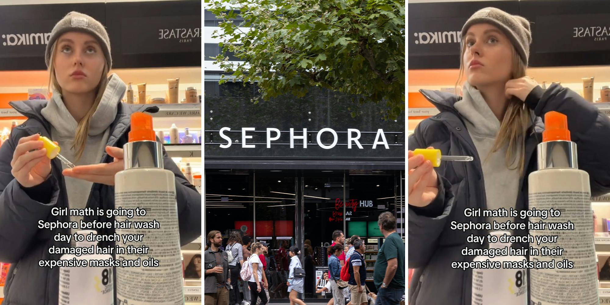 customer goes to the aisles of Sephora to put on hair masks before 'hair wash day'