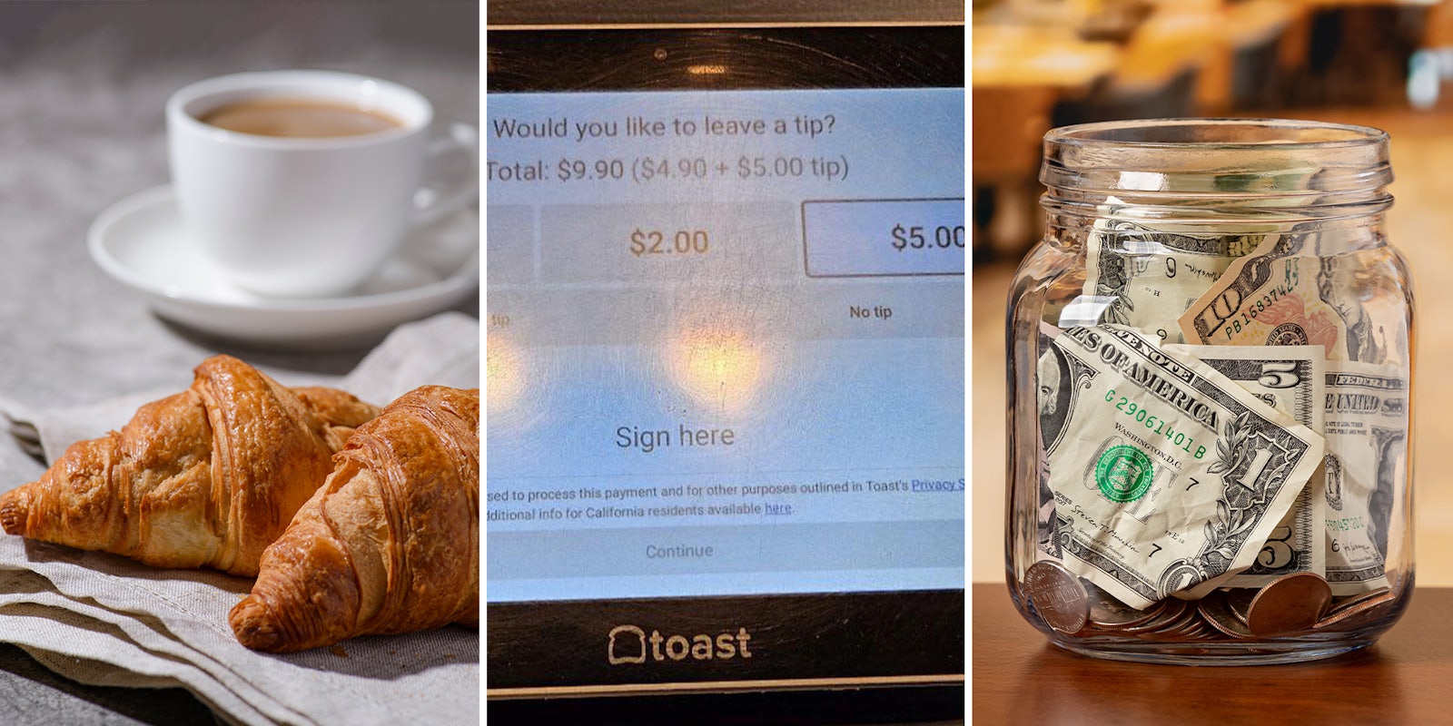 Customer says the default tip for a single $5 croissant was 102%