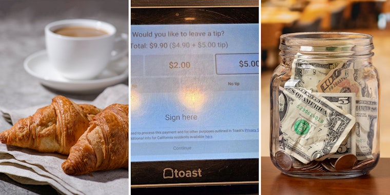 Customer says the default tip for a single $5 croissant was 102%