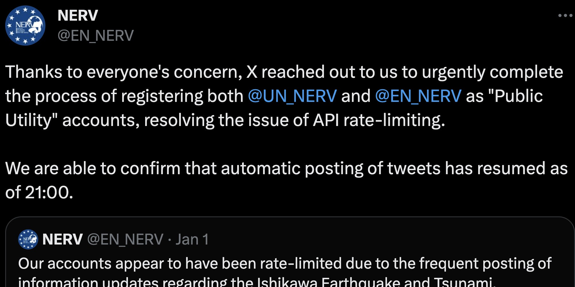 Tweet by NERV