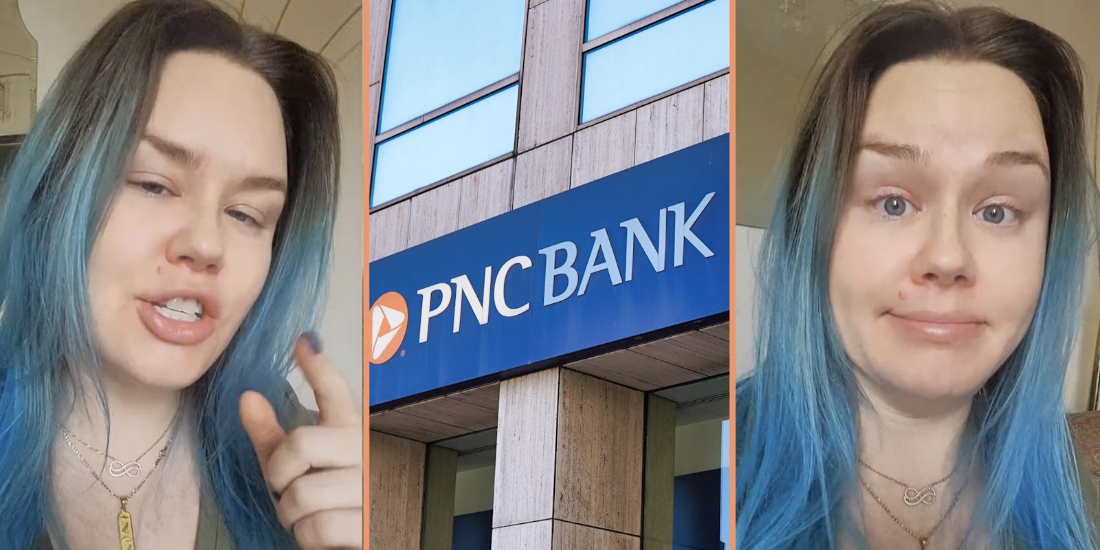 Womann talking(l+r), PNC Bank (c)