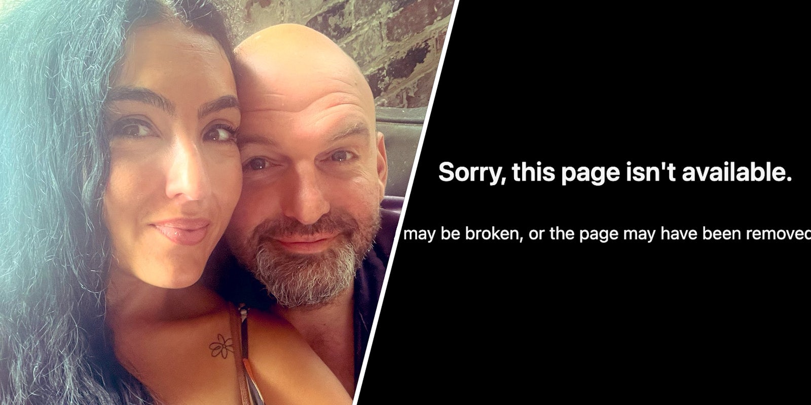 Gisele and John Fetterman(l), Page not available(r)