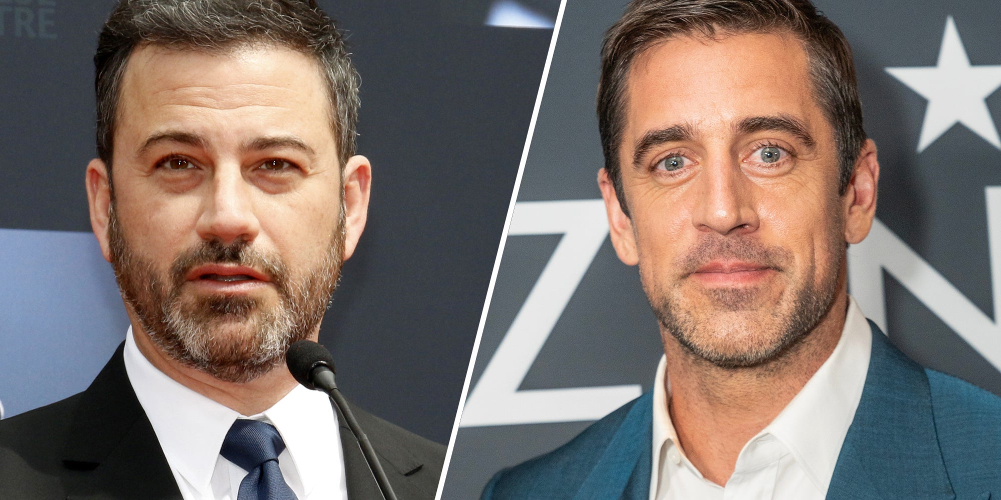 Jimmy Kimmel(l), Aaron Rodgers(r)