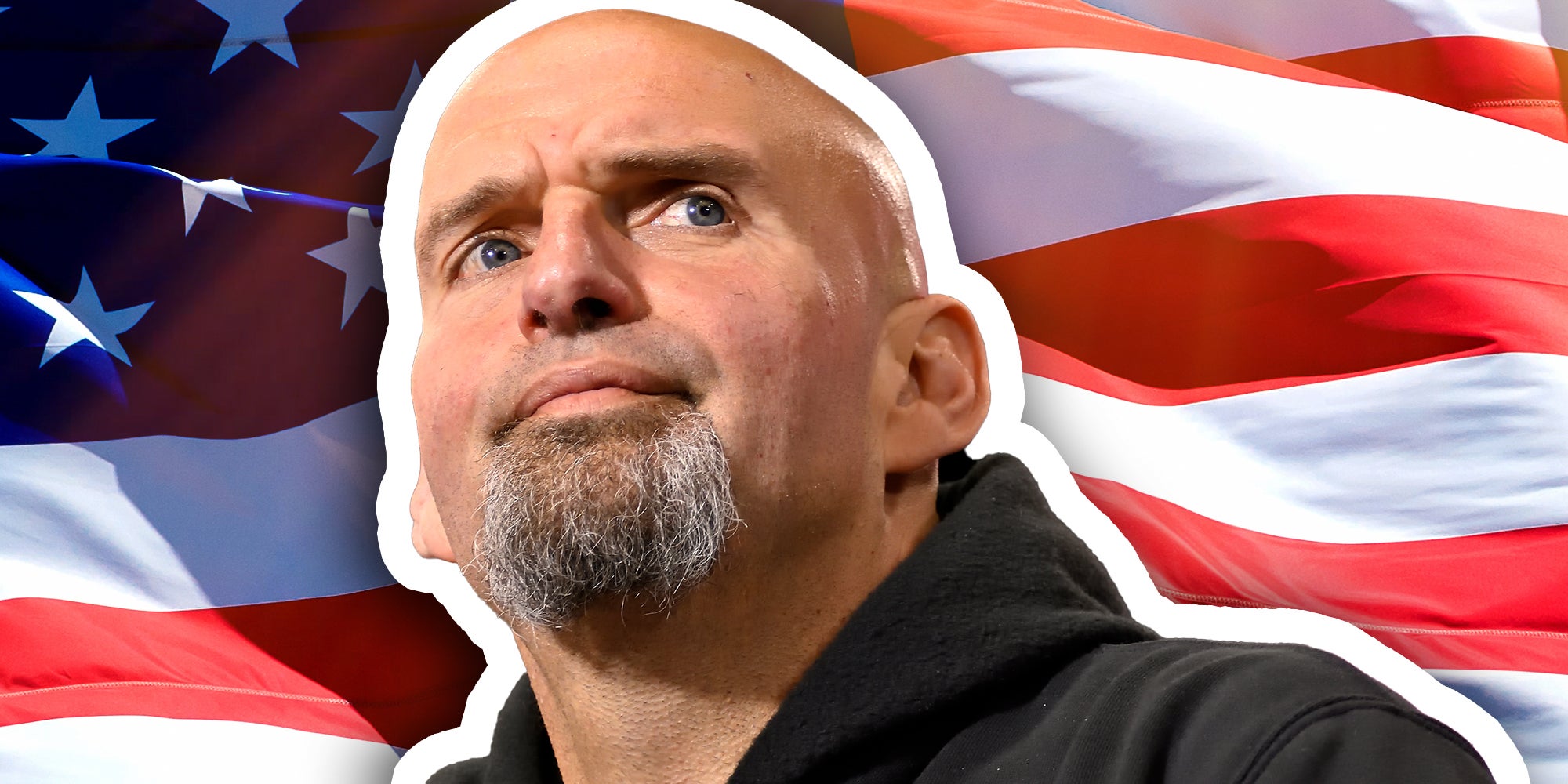 John fetterman in front of american flag