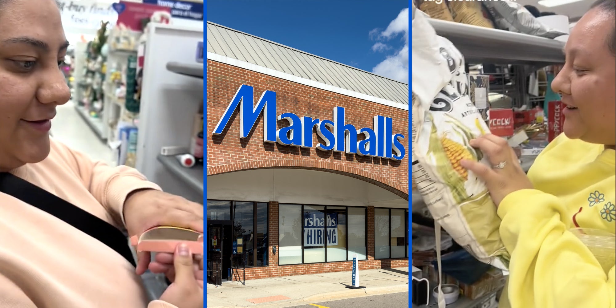 People looking at items(l+r), Marshalls store front(c)