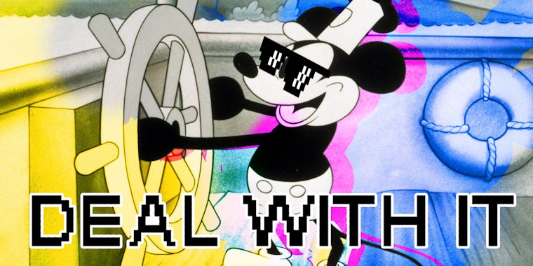 Mickey Mouse as Steamboat Willie in Deal with It Meme