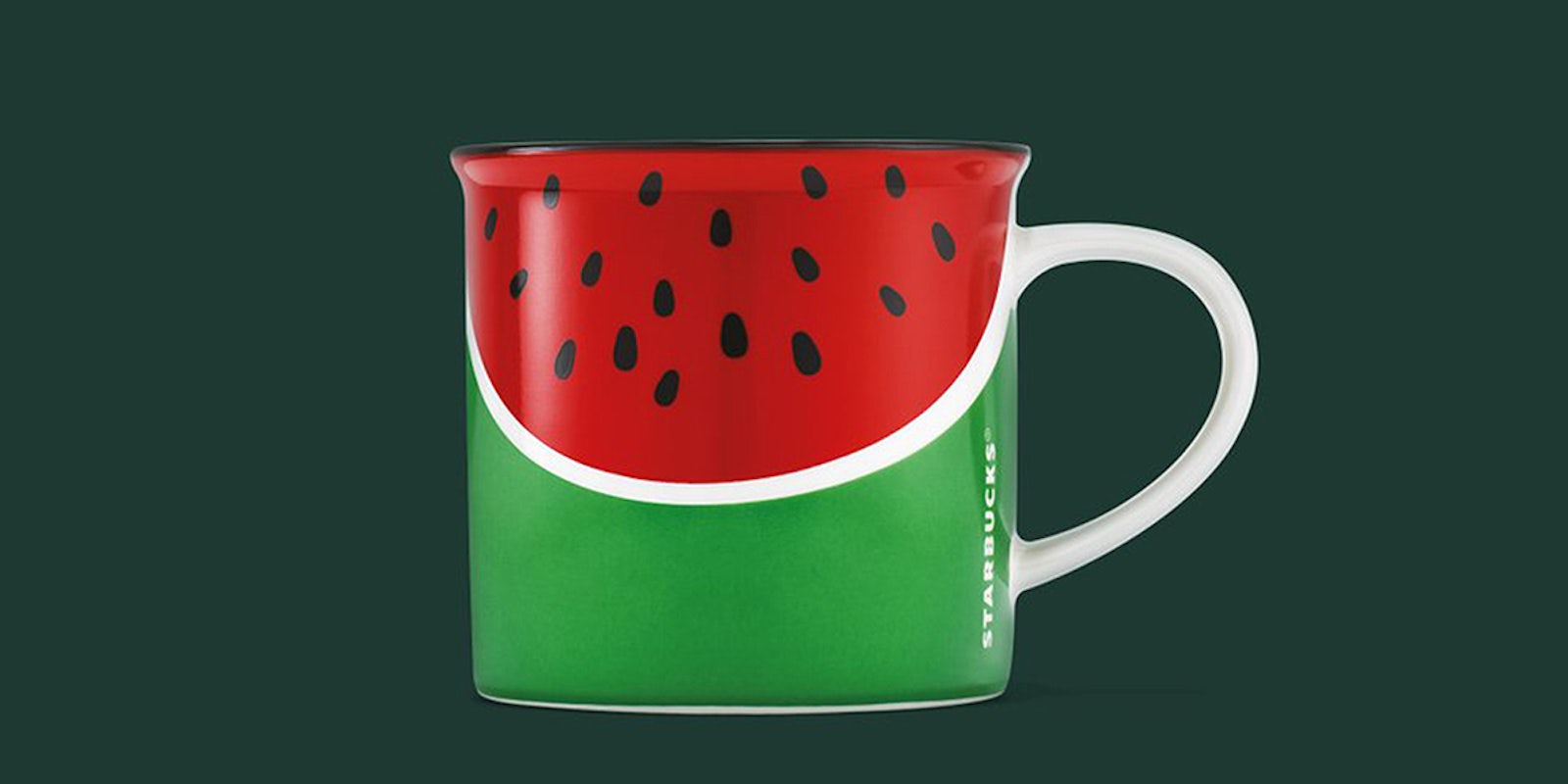 Starbucks Watermelon Mug in front of green background