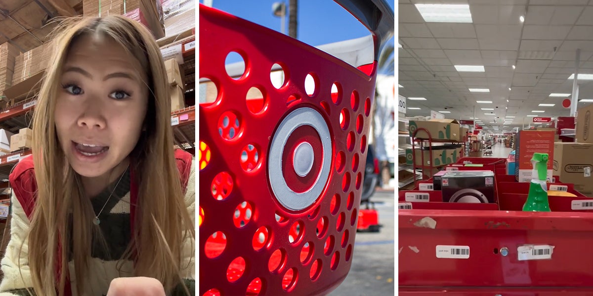Target worker speaking (l) Target cart (c) Target picker trolly (r)