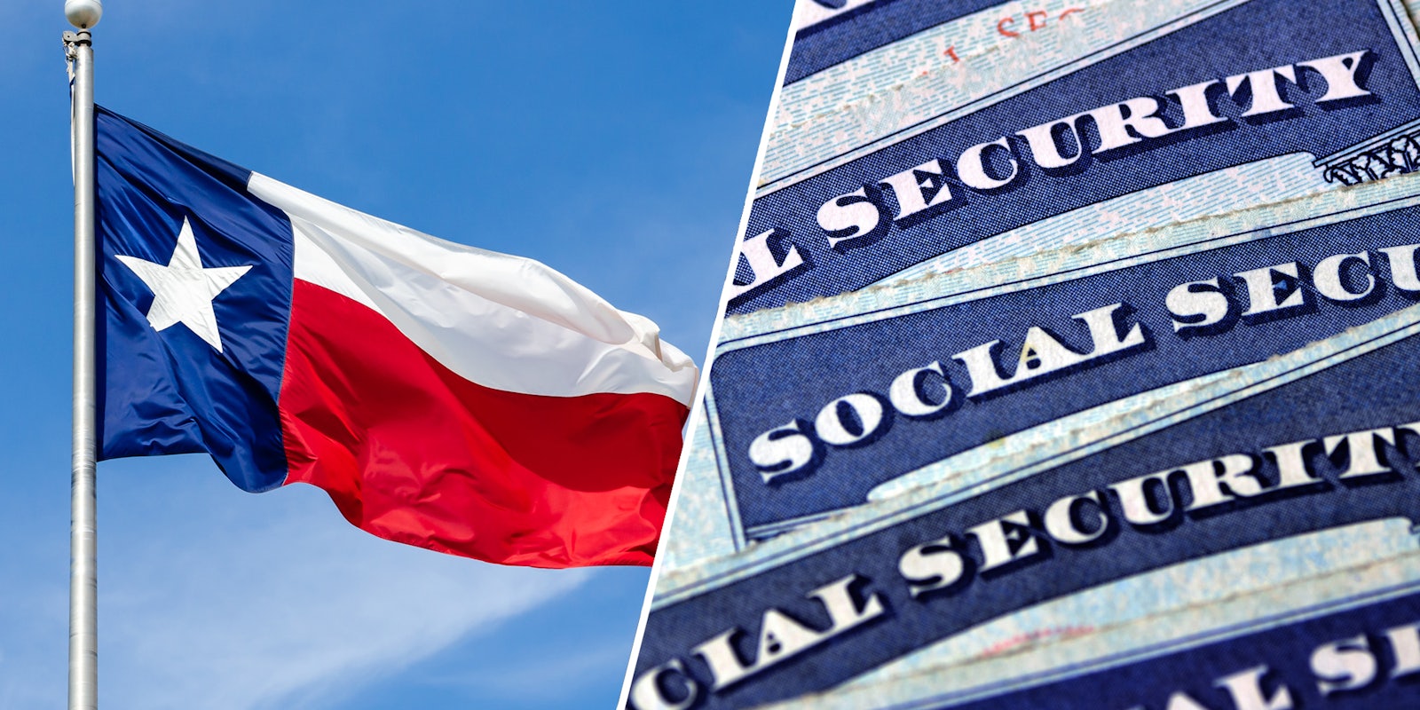 Texas Flag(l), Social Security cards(r)