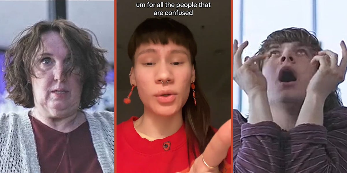 The OA dance scene (l) person speaking with caption 'um for all the people that are confused' (c) The OA dance scene (r)