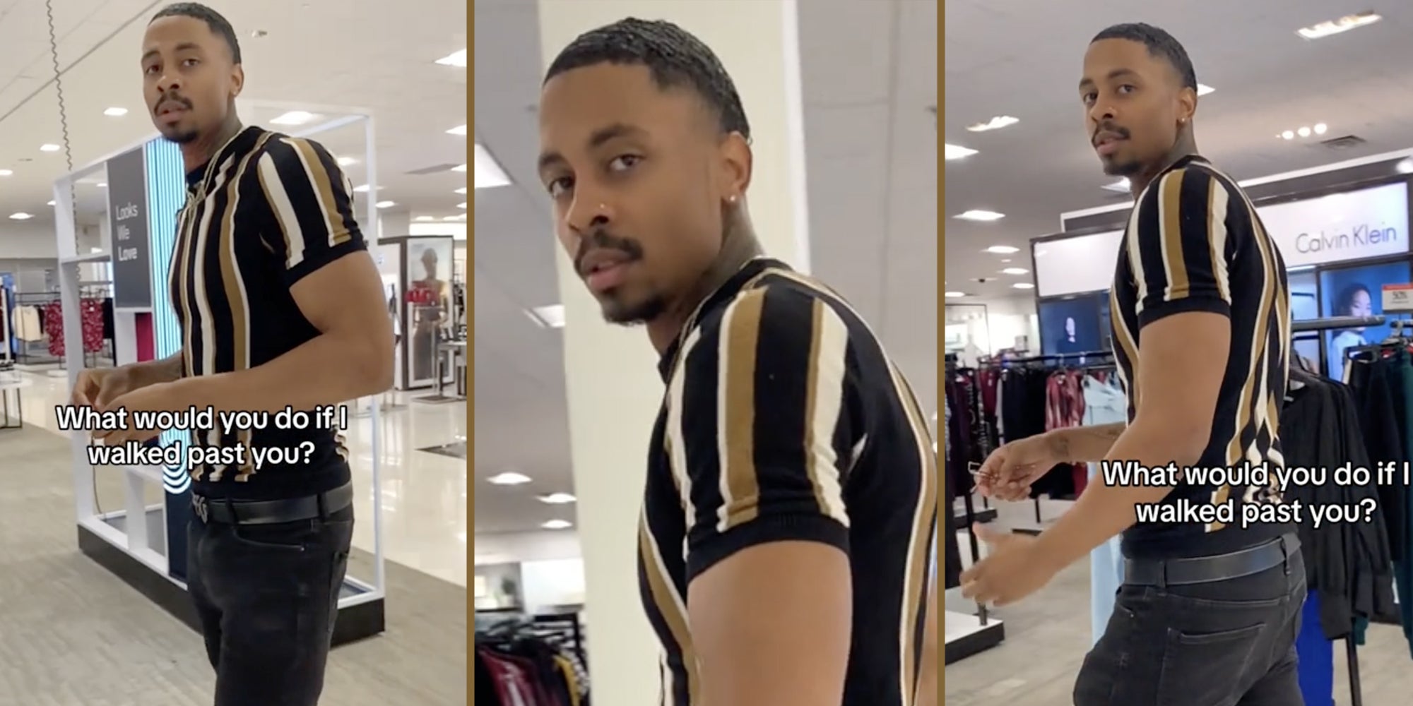 Man walking by (three split)