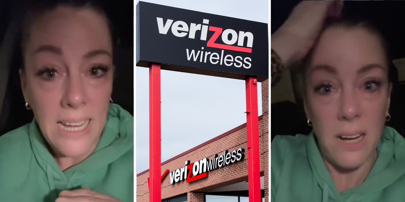 Woman talking(l+r), Verizon wireless store(c)