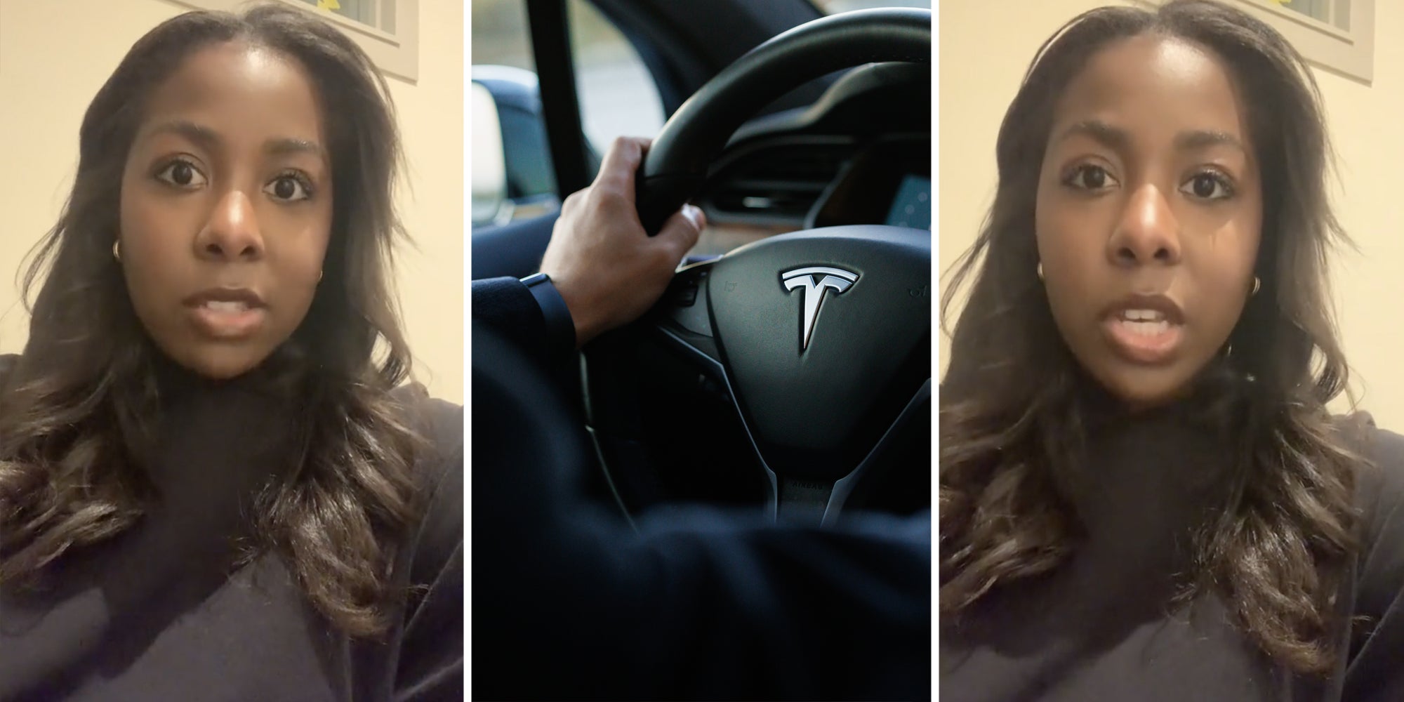 Woman talking(l+r), Man driving car(c)