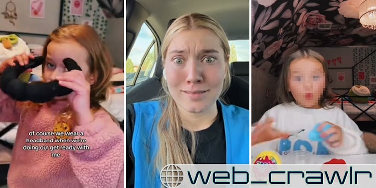 Screenshots of two children with blurred faces. In the middle is a Walmart worker. The Daily Dot newsletter web_crawlr logo is in the bottom right corner.