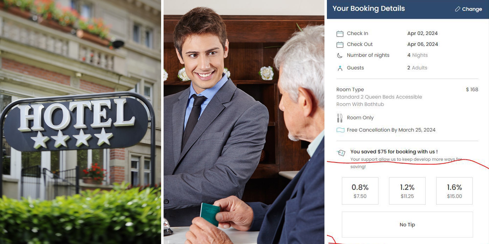 Customer gets asked to leave tip after booking a hotel on a hotel online