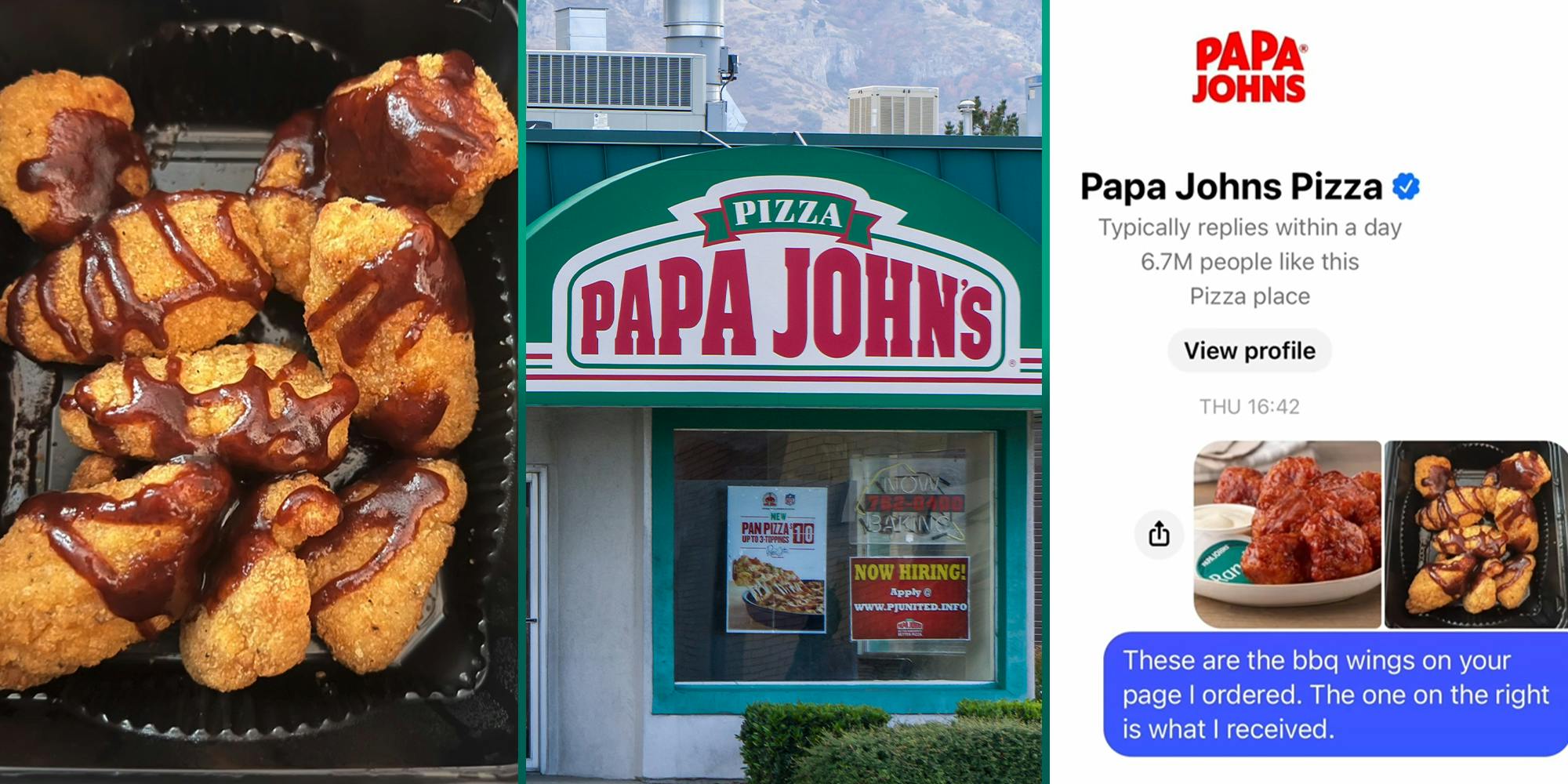 Customer blasts Papa John's for 'gaslighting' her about her boneless wings order