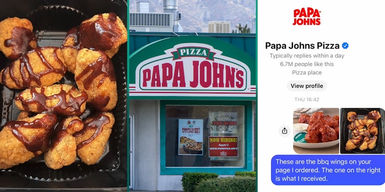 Customer blasts Papa John's for 'gaslighting' her about her boneless wings order