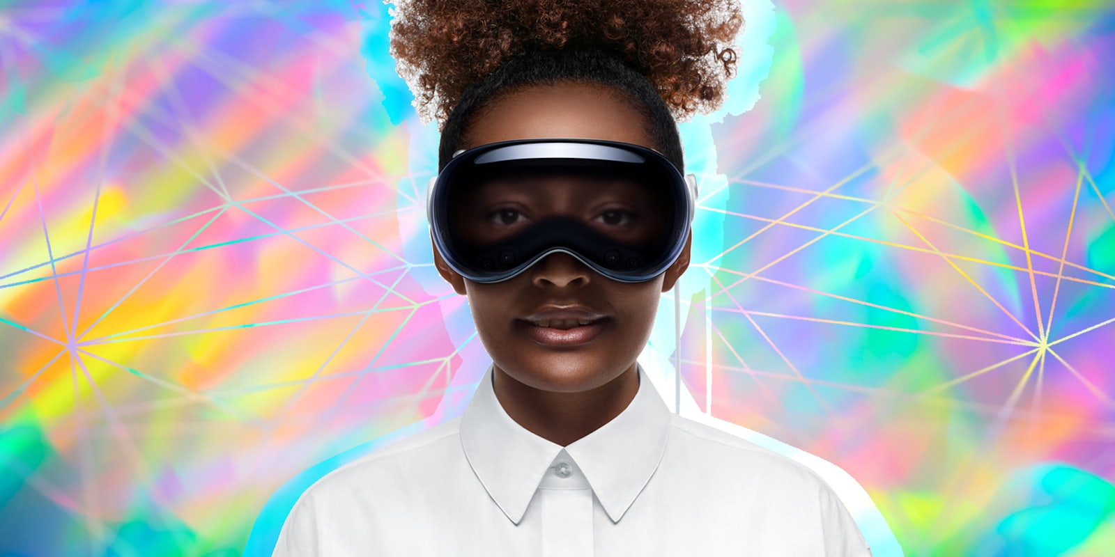 Woman wearing apple vision goggles