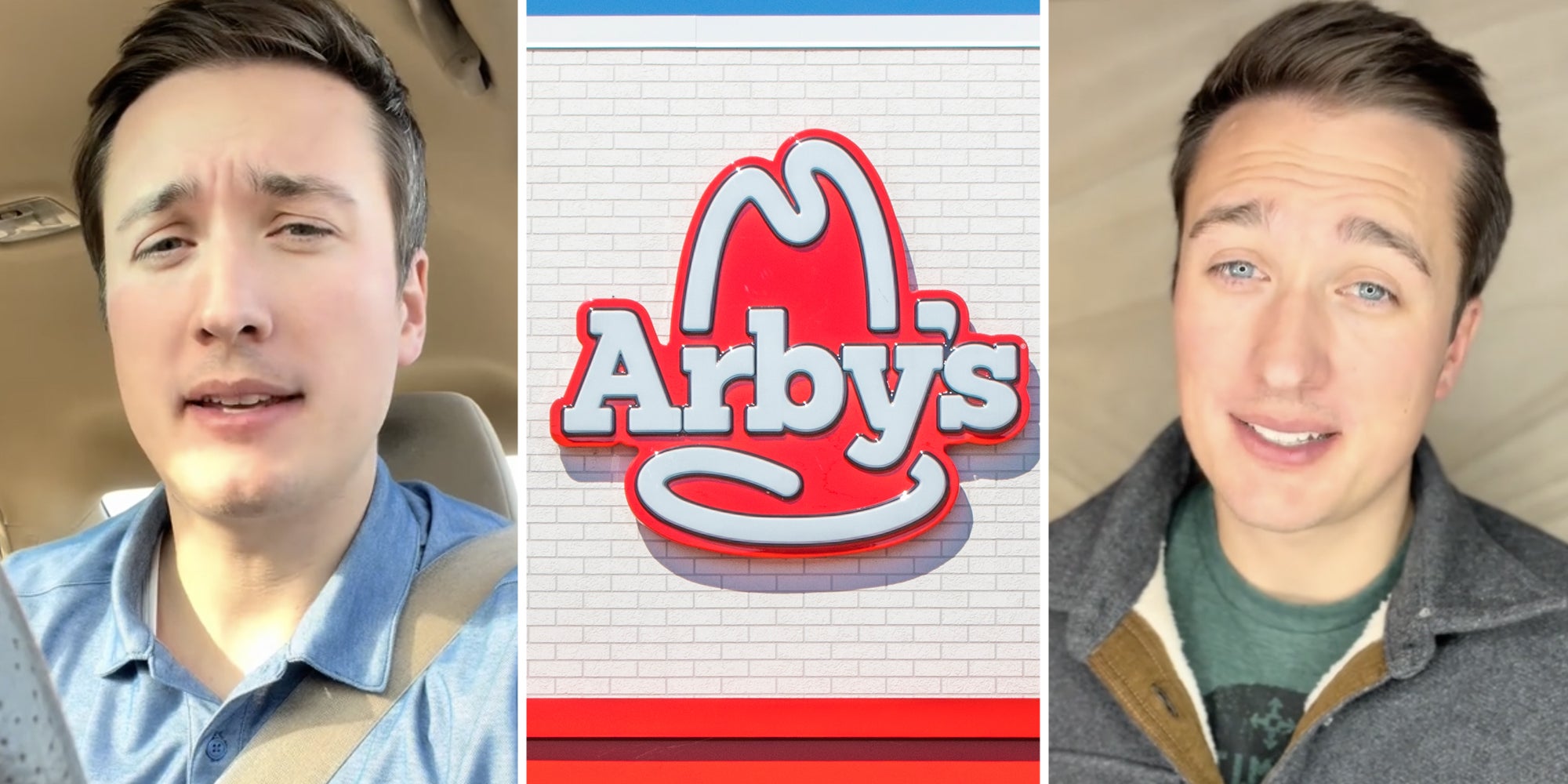 Man talking(l+r), Arby's sign(c)