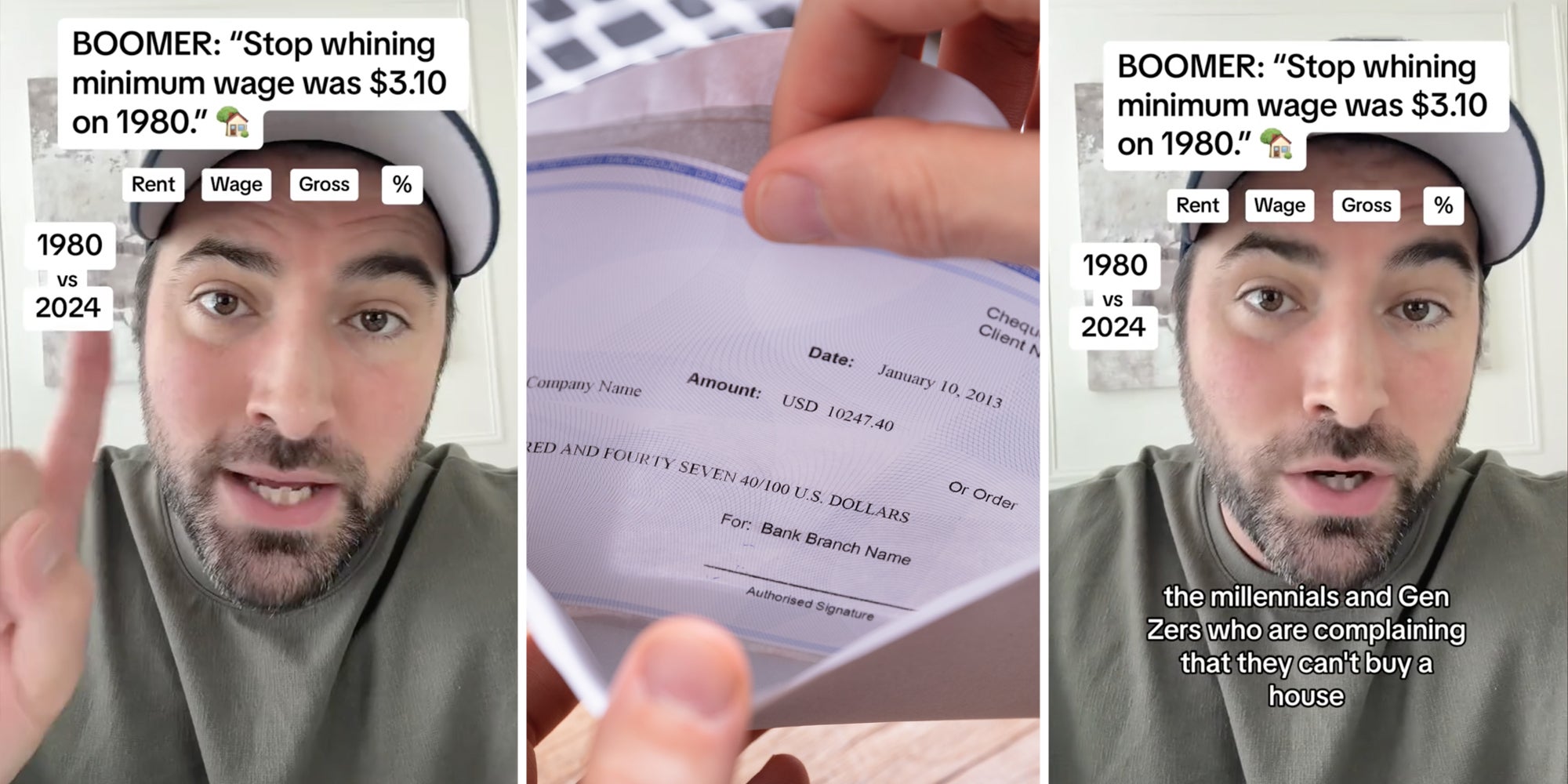 Man talking(l+r), Salary check(c)