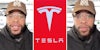 Man talking(l+r), Tesla sign(c)
