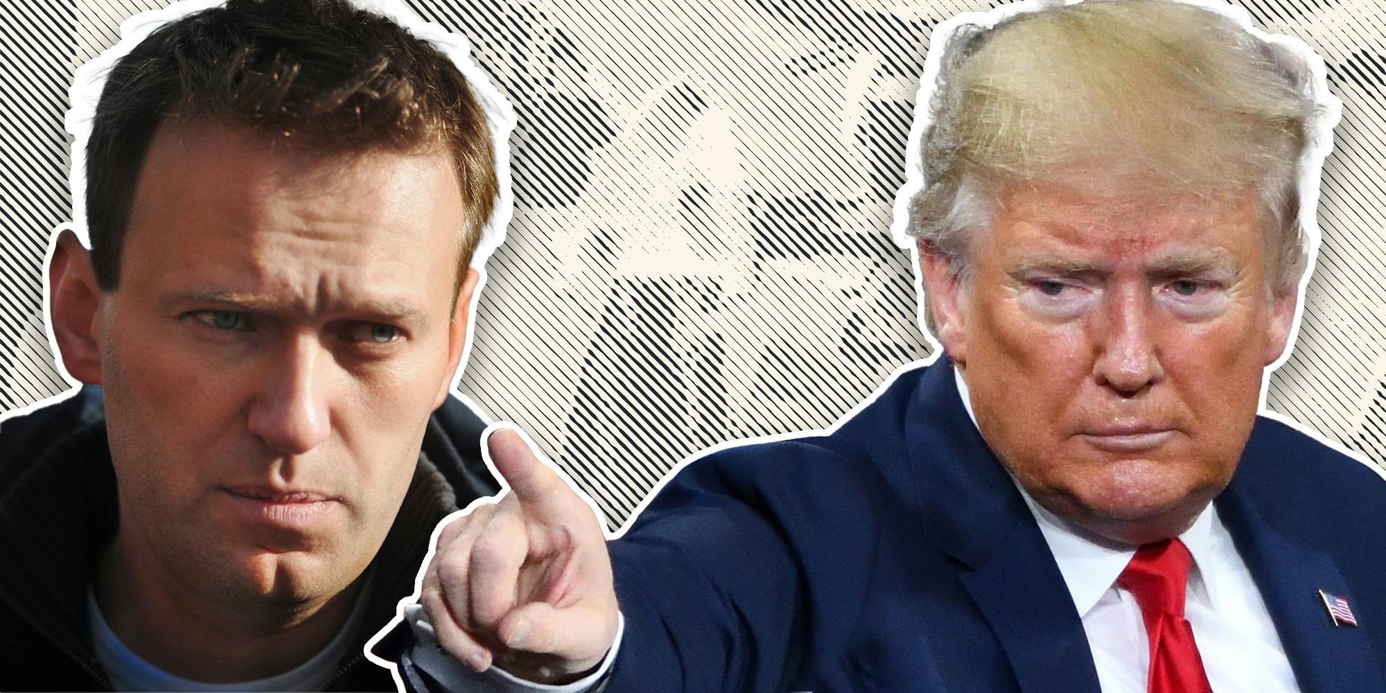 Donald Trump pointing at Alexey Navalny