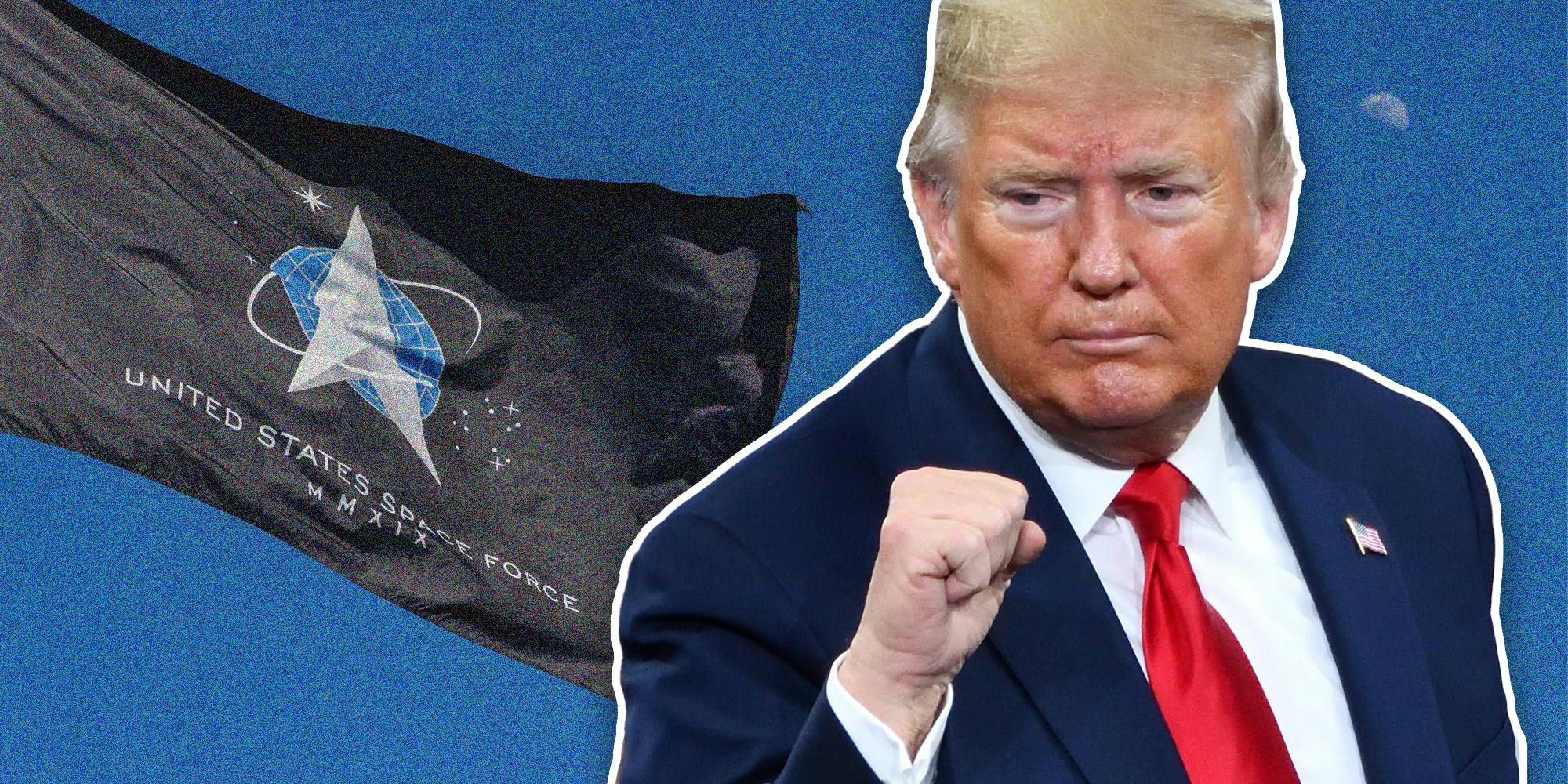 Donald Trump over space force flag