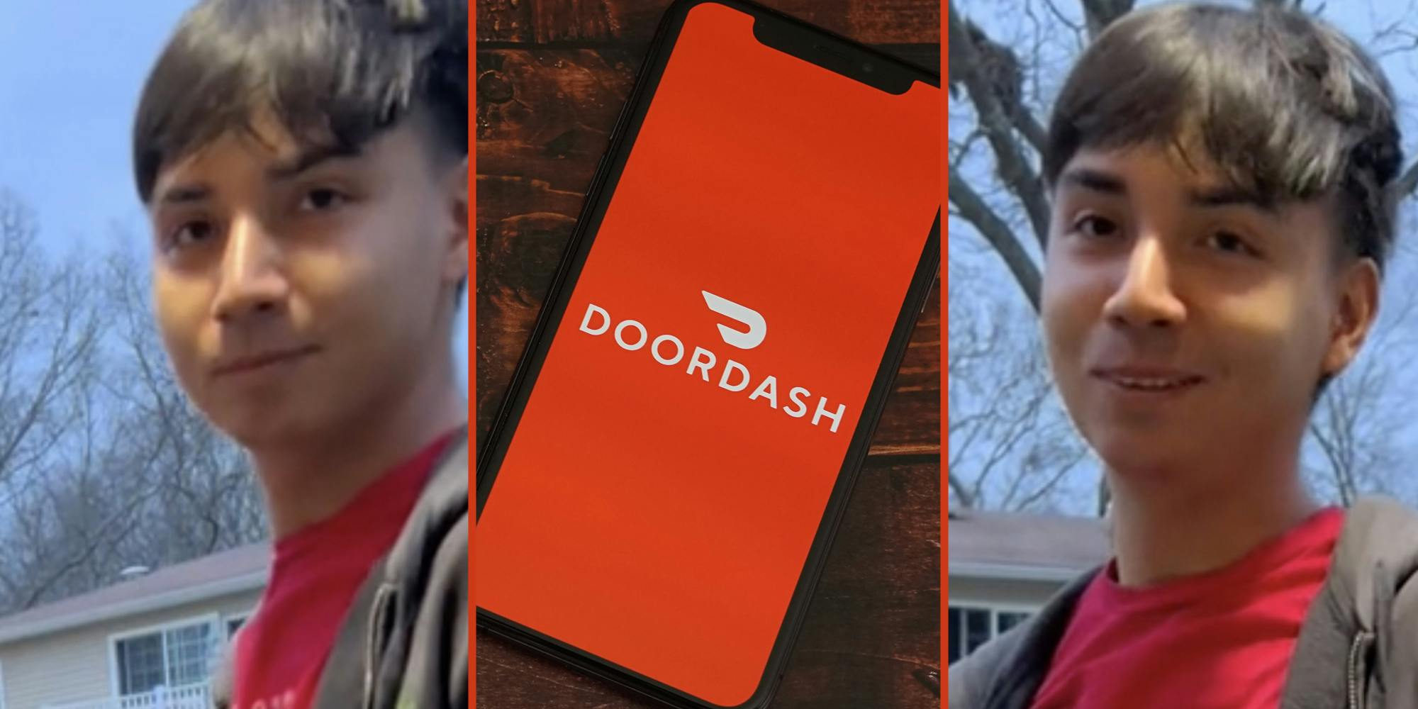 Doordasher caught(l+r), Doordash app on phone(c)